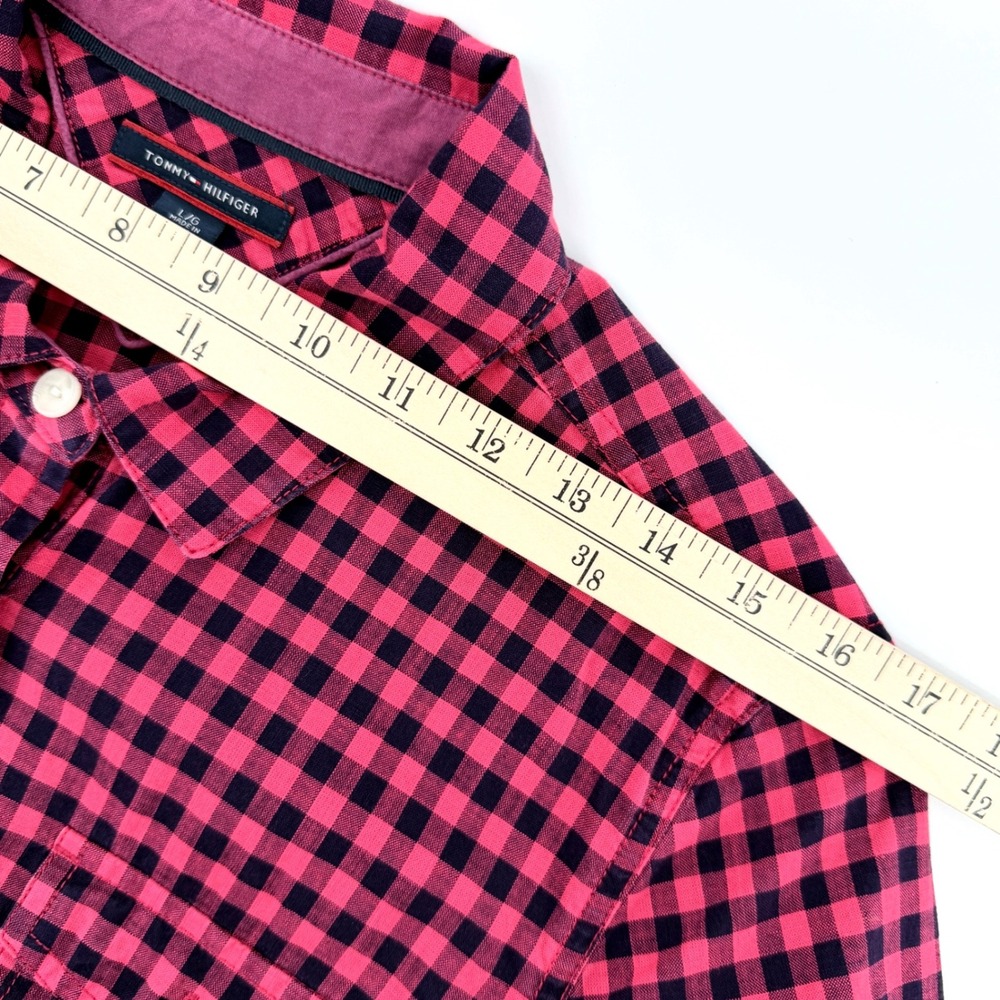 Tommy Hilfiger Button Up Womens Large Red Black Gingham Roll Tab Sleeves - Picture 8 of 12